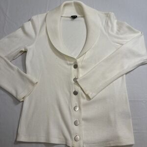 SWEATER CARDIGAN WOMENS MEDIUM COTTON‎ BLEND Shawl Collar  BUTTON UP   RAFELLA